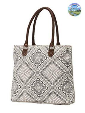 Upcycled Leather & Canvas Artisan Tote Bag with Zipper